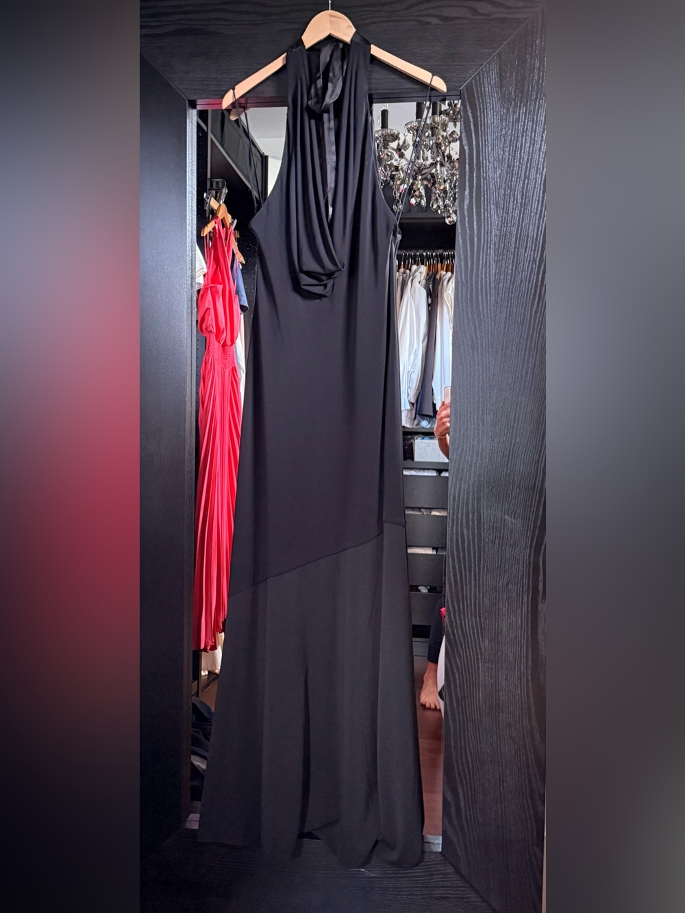 Alice + Olivia Black Draped Halter Maxi Dress